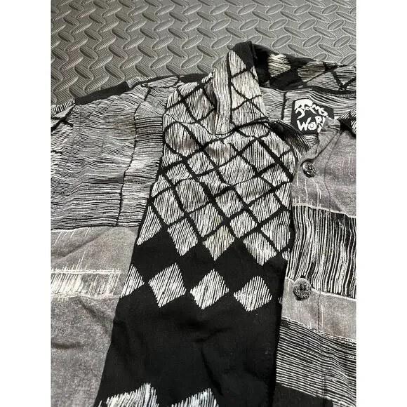 Vintage Jams World Rayon Shirt Geometric Black White Retro Surf Mens Size Med‎